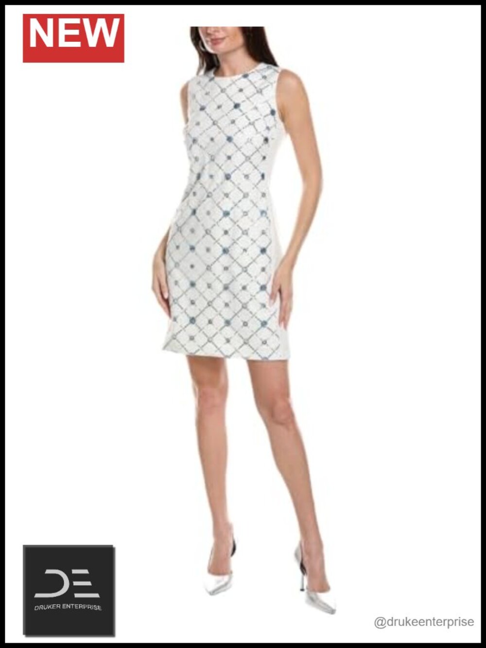 Women's Embroidered Shift Dress Sleeveless Round Neck Below Knee